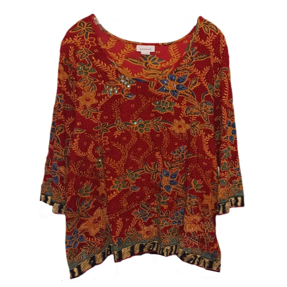 Avenue 3/4 Sleeve Bohemian Bead & Sequin Accented Plus Size Tunic Size 22/24